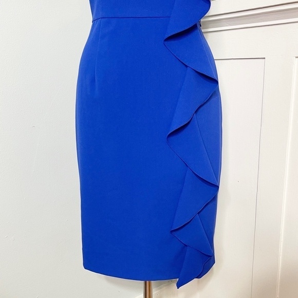 Calvin Klein Ruffled Sheath Dress Royal Blue Size 6 Small - Picture 3 of 10